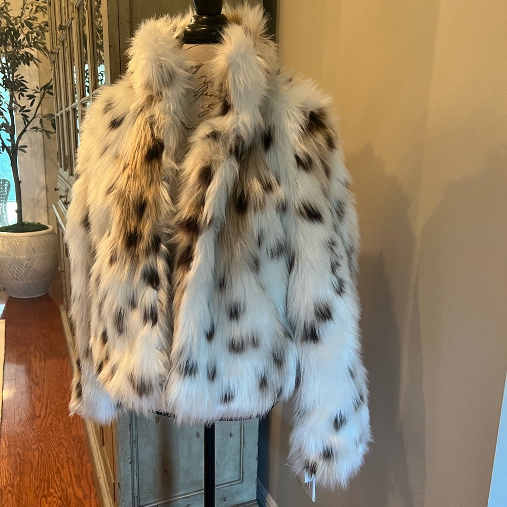 White and Black Faux Fur Jacket
